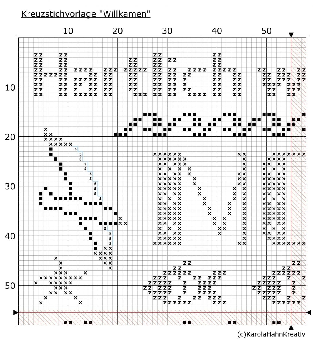 gratis Kreuzstichvorlage in blau-weiß mit maritimen Motiven und